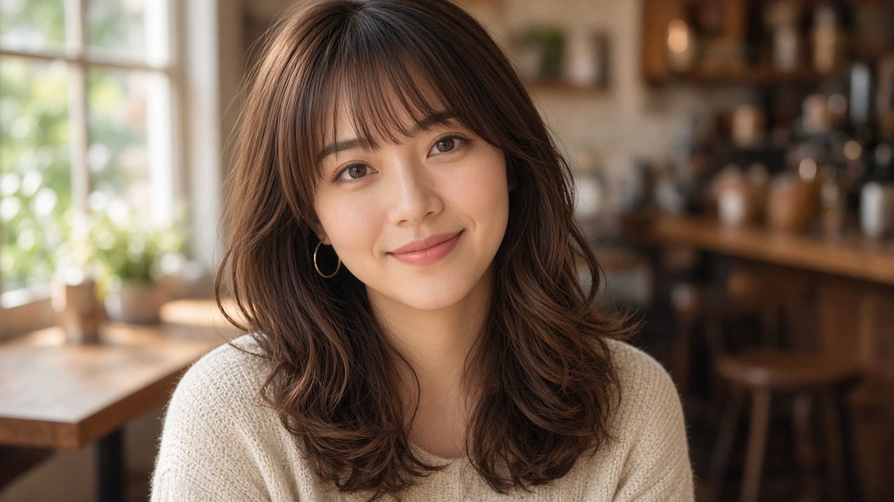 Smiling woman in a cosy café, lifestyle portrait (AI-generated)